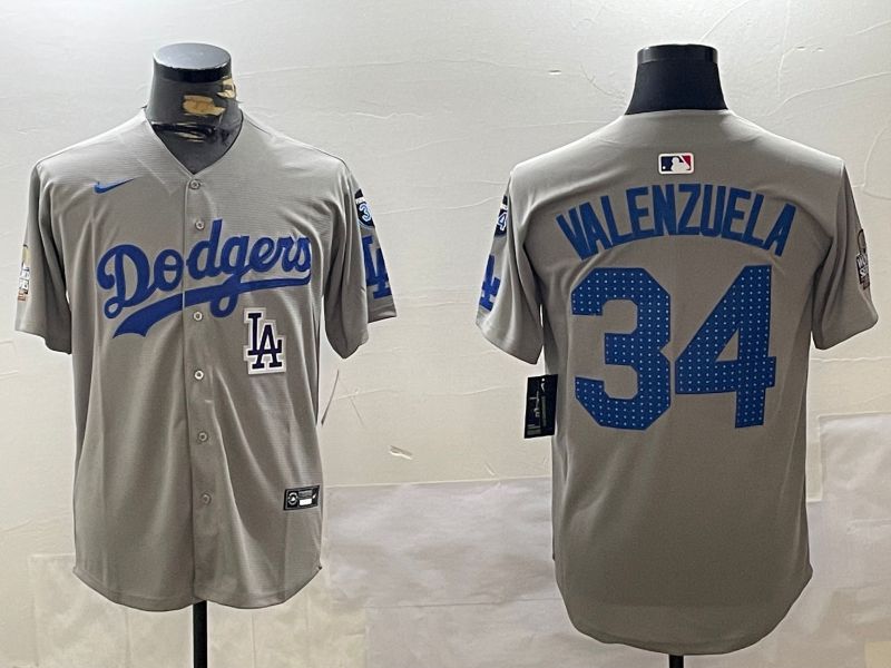 Men Los Angeles Dodgers #34 Valenzuela Grey Game 2024 Nike MLB Jersey style 112019->los angeles dodgers->MLB Jersey